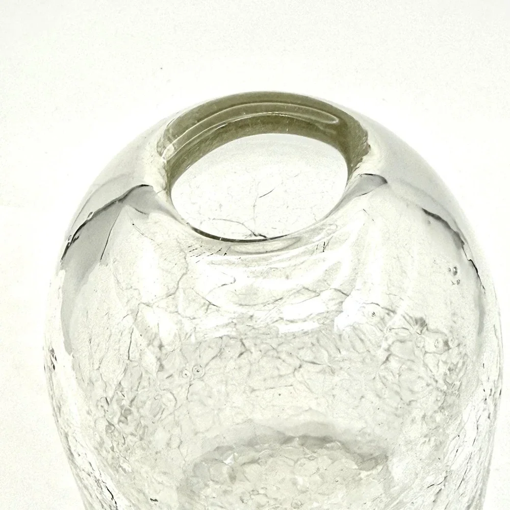 Vint.‎ Hand Blown Crackle Glass Vase Clear Textured Cylindrical Signed Art Glass